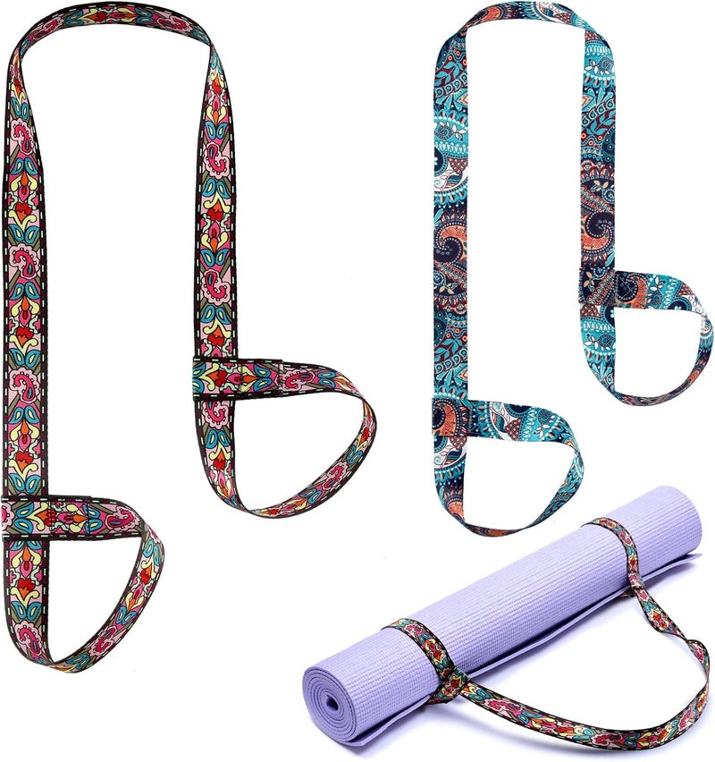 Minatee 2 Pcs Yoga Mat Strap Sling Adjustable Thick Mat Carrier Stretching Strap Yoga Mat Sling Holder Women Stretching Band - Image 1